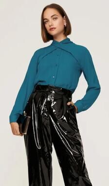 Atlein womens blue tie back long sleeved button up top size 4 Preppy Old Money